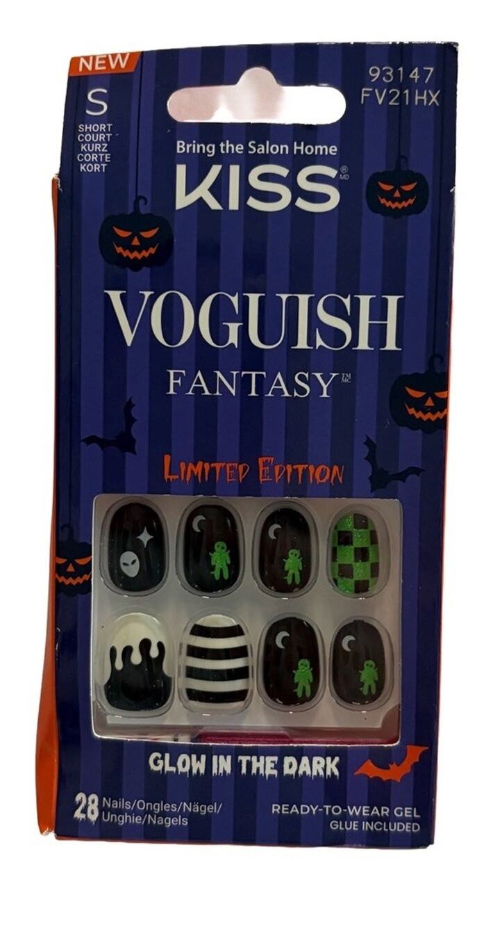 KISS Voguish Fantasy Halloween Glow in Dark Ready-To-Wear Gel Nails Short 28pc